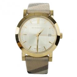 Pre Owned Burberry Gold Plated SS Haymarket Check Womens Wristwatch 38 MM