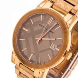 Pre Owned Burberry Bronze Rose Gold Plated Stainless Steel The City BU9039 Men's Wristwatch 38 mm