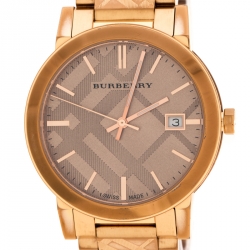 Pre Owned Burberry Bronze Rose Gold Plated Stainless Steel The City BU9039 Men's Wristwatch 38 mm