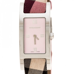 Pre Owned Burberry Silver Pink Stainless Steel Heritage BU1025 Women's Wristwatch 18 mm