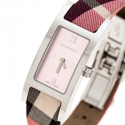 Pre Owned Burberry Silver Pink Stainless Steel Heritage BU1025 Women's Wristwatch 18 mm