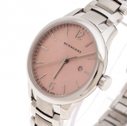 Pre Owned Burberry Peach Stainless Steel Classic BU10111 Women's Wristwatch 32 mm