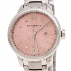 Pre Owned Burberry Peach Stainless Steel Classic BU10111 Women's Wristwatch 32 mm