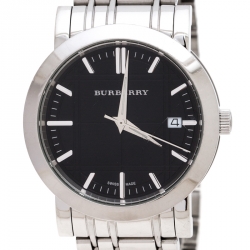 Pre Owned  Burberry Black Stainless Steel Heritage BU1364 Men's Wristwatch 38 mm