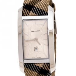 Pre Owned Burberry Silver White Stainless Steel Heritage BU1050 Women's Wristwatch 25 mm