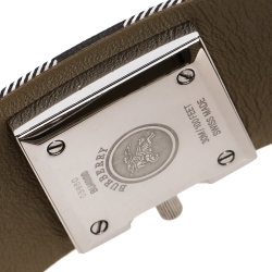 Pre Owned Burberry White Stainless Steel Canvas Signature Nova Check BU4000 Women's Wristwatch 22 mm