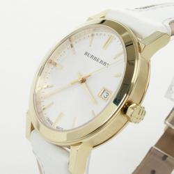 Burberry Nova Check Leather Gold Plated Womens Wristwatch 38 MM