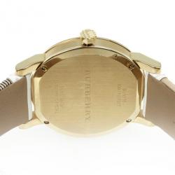 Burberry Nova Check Leather Gold Plated Womens Wristwatch 38 MM