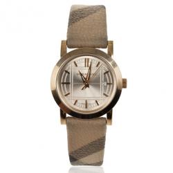 Pre Owned Burberry Gold Haymarket Womens Wristwatch 29 MM