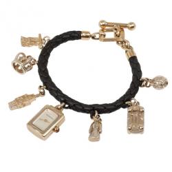 Pre Owned Burberry Gold Plated Charm Bracelet Womens Watch 18 MM