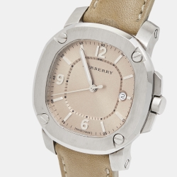 Pre Owned Burberry Champagne Stainless Steel Leather The Britain BBY1500 Women's Wristwatch 38 mm