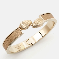 Pre Owned Bvlgari Serpenti Forever Enamel Leather Gold Tone Bracelet