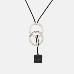 Bvlgari Fortuna Grande Sterling Silver Pendant Black Cord Necklace