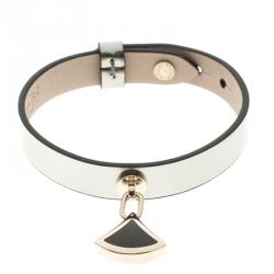 Pre Owned Bvlgari Diva's Dream Grey Metallic Leather Enamel Gold Plated Bracelet S