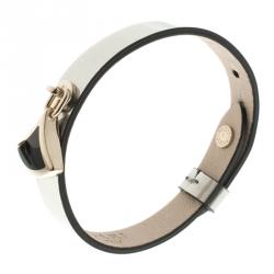 Pre Owned Bvlgari Diva's Dream Grey Metallic Leather Enamel Gold Plated Bracelet S