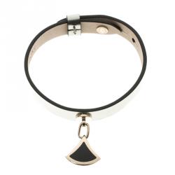 Pre Owned Bvlgari Diva's Dream Grey Metallic Leather Enamel Gold Plated Bracelet S