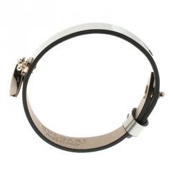 Pre Owned Bvlgari Diva's Dream Grey Metallic Leather Enamel Gold Plated Bracelet S