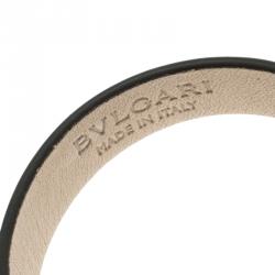 Pre Owned Bvlgari Diva's Dream Grey Metallic Leather Enamel Gold Plated Bracelet S