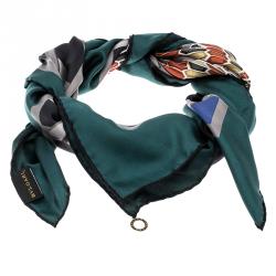 Bvlgari Forest Green Tangled Serpenti Print Square Silk Scarf