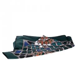 Bvlgari Forest Green Tangled Serpenti Print Square Silk Scarf
