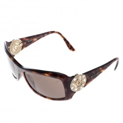 Bvlgari Brown Havana 8007-B Embellished Crystal Rectangular Sunglasses