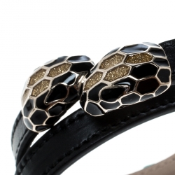 Bvlgari Serpenti Forever Enamel Black Double Coiled Leather Gold Tone Bracelet