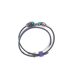 Pre Owned Bvlgari Serpenti Forever Enamel Purple Leather Gold Plated Double Wrap Bracelet