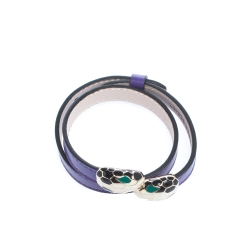 Pre Owned Bvlgari Serpenti Forever Enamel Purple Leather Gold Plated Double Wrap Bracelet