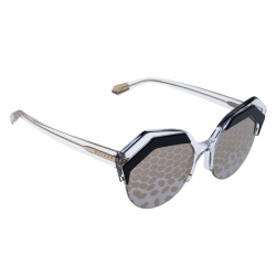 Pre Owned Bvlgari Grey and Gold Patterned Mirror 8203 Serpenteyes Geometric Sunglasses