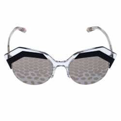 Pre Owned Bvlgari Grey and Gold Patterned Mirror 8203 Serpenteyes Geometric Sunglasses