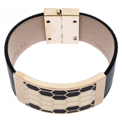 Pre Owned Bvlgari Black Serpenti Viper Leather Cuff Bracelet