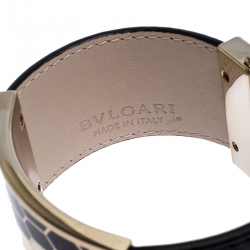Pre Owned Bvlgari Black Serpenti Viper Leather Cuff Bracelet
