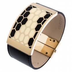 Pre Owned Bvlgari Black Serpenti Viper Leather Cuff Bracelet