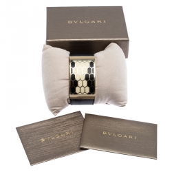 Pre Owned Bvlgari Black Serpenti Viper Leather Cuff Bracelet