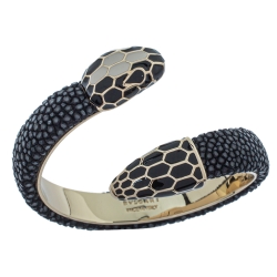 Pre Owned Bvlgari Black Galuchat Leather Serpenti Forever Rigid Bracelet