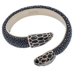 Pre Owned Bvlgari Black Galuchat Leather Serpenti Forever Rigid Bracelet