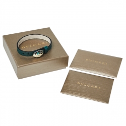 Bvlgari Serpenti Forever Enamel Gold Plated Green Leather Bracelet