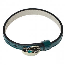 Bvlgari Serpenti Forever Enamel Gold Plated Green Leather Bracelet