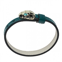 Bvlgari Serpenti Forever Enamel Gold Plated Green Leather Bracelet