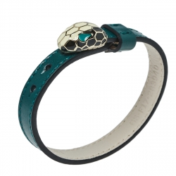 Bvlgari Serpenti Forever Enamel Gold Plated Green Leather Bracelet