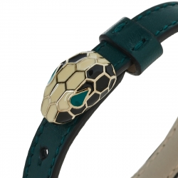 Bvlgari Serpenti Forever Enamel Gold Plated Green Leather Bracelet