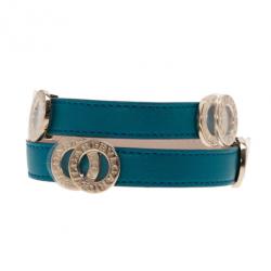 Pre Owned Bvlgari Bvlgari Leather Double Coiled Blue Bracelet S
