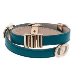 Pre Owned Bvlgari Bvlgari Leather Double Coiled Blue Bracelet S