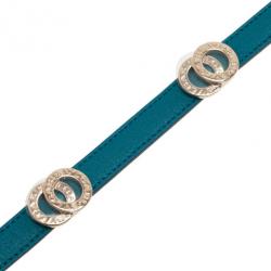 Pre Owned Bvlgari Bvlgari Leather Double Coiled Blue Bracelet S