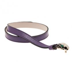 Pre Owned Bvlgari Serpenti Double Coiled Purple Leather Bracelet M