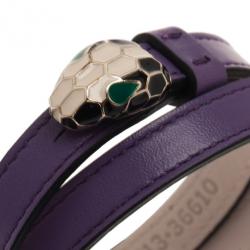 Pre Owned Bvlgari Serpenti Double Coiled Purple Leather Bracelet M
