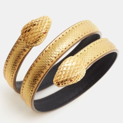 Pre Owned Bvlgari Serpenti Forever Enamel Leather Gold Tone Bracelet