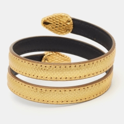 Pre Owned Bvlgari Serpenti Forever Enamel Leather Gold Tone Bracelet