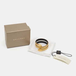 Pre Owned Bvlgari Serpenti Forever Enamel Leather Gold Tone Bracelet