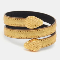 Pre Owned Bvlgari Serpenti Forever Enamel Leather Gold Tone Bracelet
